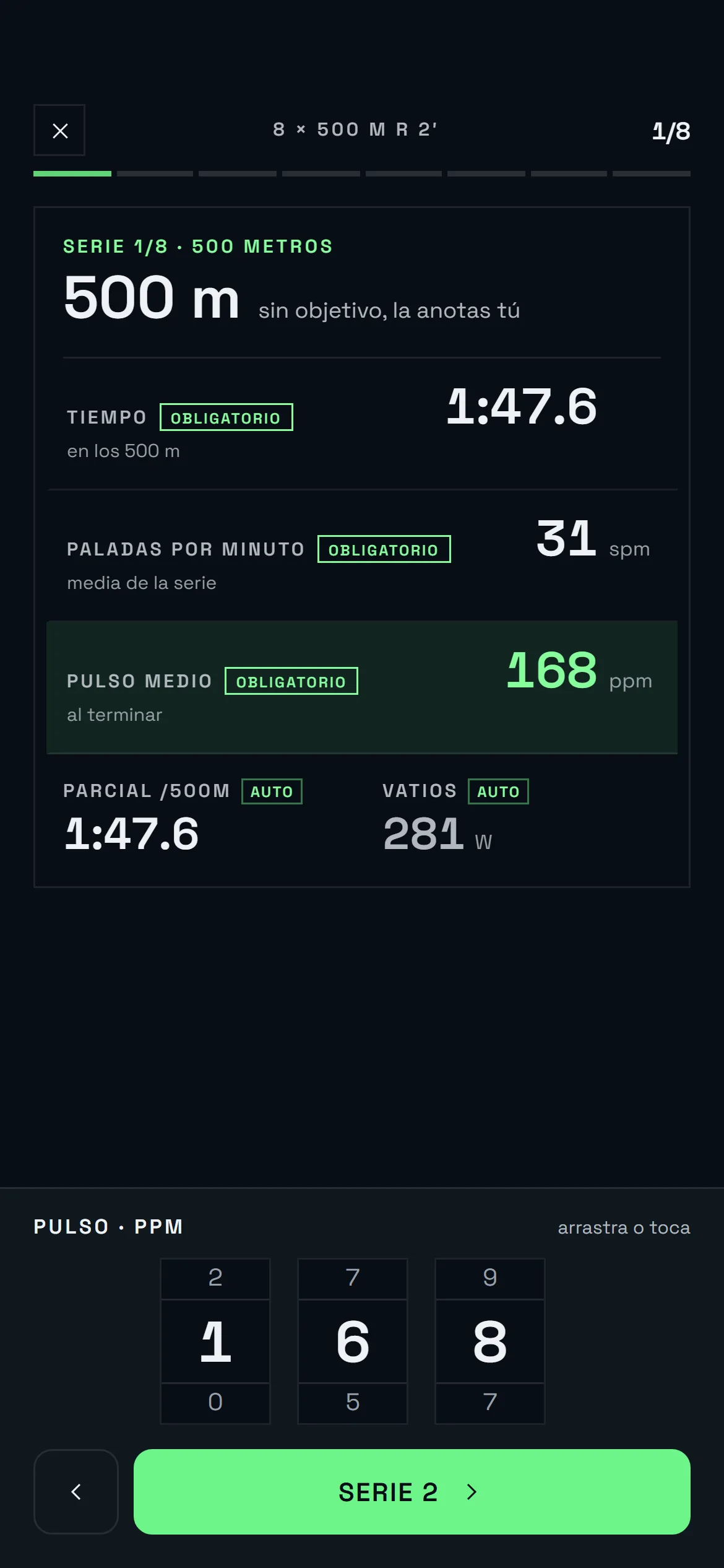 App del deportista: anotar las series de un entrenamiento